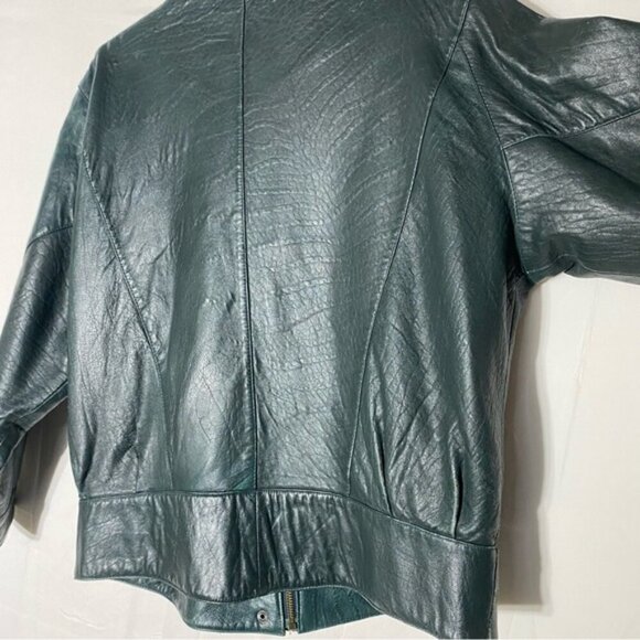 Vintage Northern Spirit Oversized Green Leather Bomber Style Jacket Coat L - Picture 11 of 16